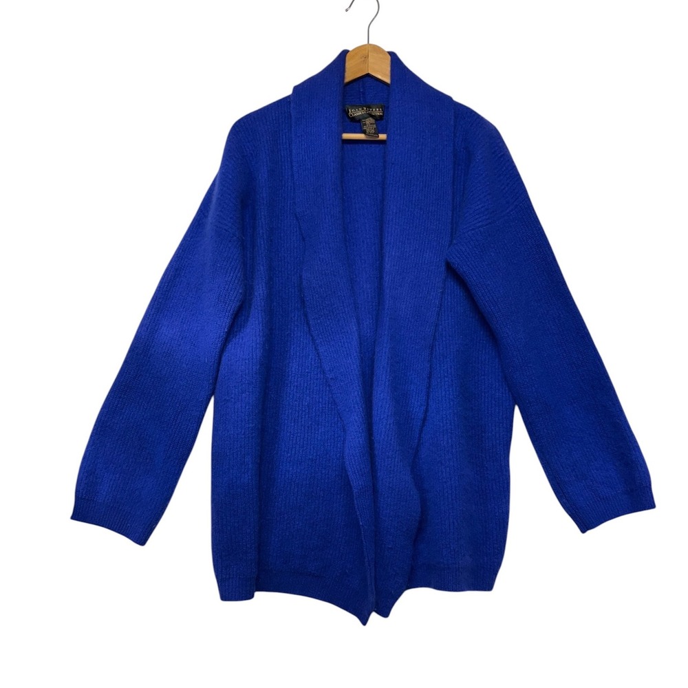 Royal Blue Lambswool Angora Rabbithair Shawl Cardigan Sweater cozycore Medium